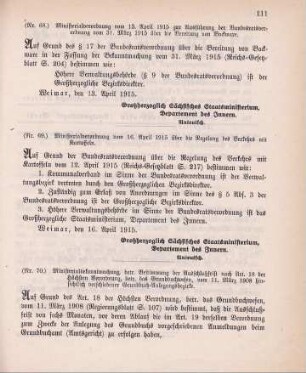 Nr. 68: Ministerialverordnung vom 13. April 1915 zur Ausführung der Bundesratsverordnung vom 31. März 1915 über die Bereitung von Backware