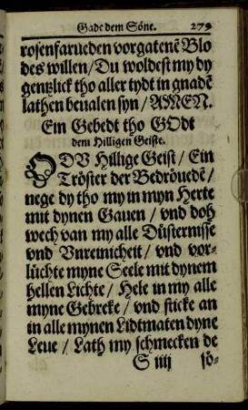 Ein Gebedt tho Godt dem Hilligen Geiste.