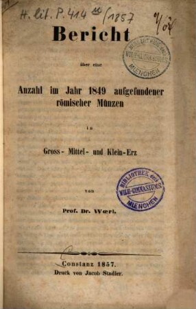 Programm des Grossherzoglichen Lyceums in Constanz : vom Schuljahre .... 1857