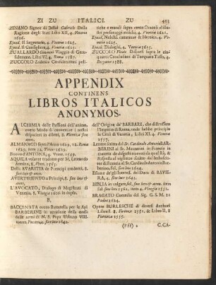 Appendix Continens Libros Italicos Anonymos
