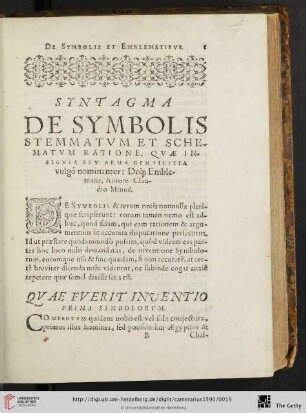 Syntagma de symbolis stemmatum et schematum ratione quae insignia sev arma gentilitia