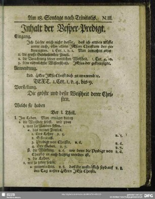 Inhalt der Vesper-Predigt [Am 18. Sontage nach Trinitatis]