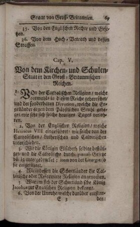 Cap. V. Von dem Kirchen- und Schulen-Staat in den groß-britannischen Reichen.