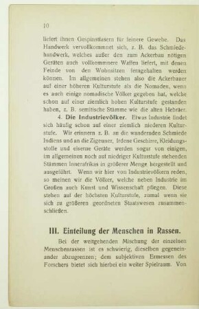 III. Einteilung der Menschen in Rassen