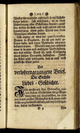 Die Sechste Liebes-Geschichte. Der verlohrengegangene Brief.