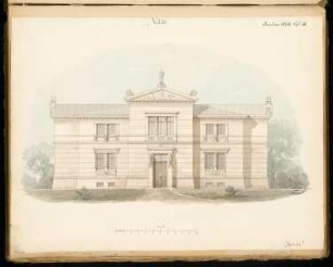 Villa für einem Junggesellen Monatskonkurrenz Januar 1878: Aufriss Vorderansicht; Maßstabsleiste