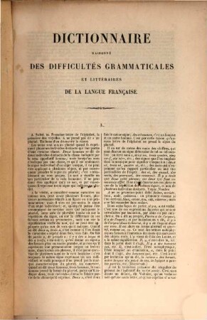 Dictionnaire raisonné des difficultés grammaticales et litteraires de la langue française