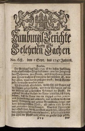 No. 68. den 1 Sept. des 1747 Jahres. - No. 76. den 29 Sept. des 1747 Jahres.