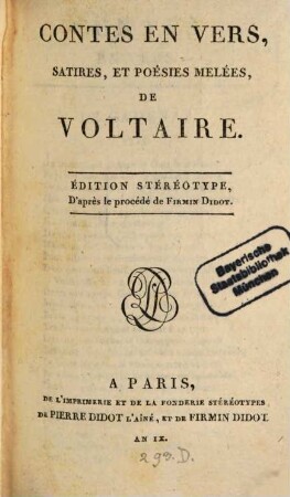 Contes en vers, satires, et poésies melées