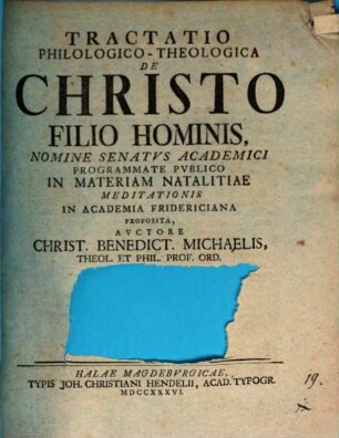 Tractatio philol. theol. de Christo, filio hominis