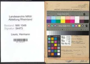 Entnazifizierung Hermann Leurs , geb. 24.10.1895 (Lehrer)