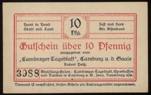 Camburger Notgeld, Gutschein über 10 Pfennig