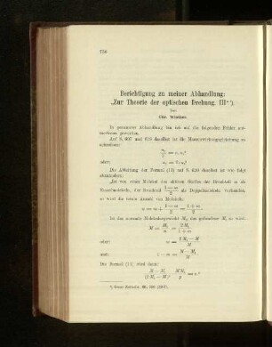 Berichtigung zu meiner Abhandlung: "Zur Theorie der optischen Drehung. III."
