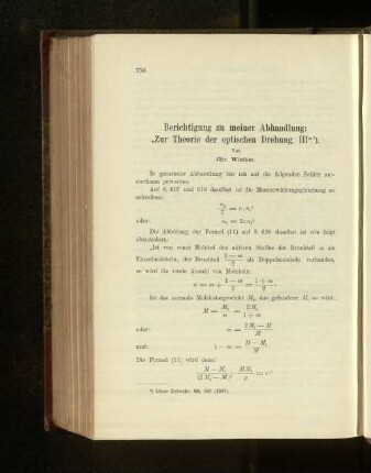 Berichtigung zu meiner Abhandlung: "Zur Theorie der optischen Drehung. III."