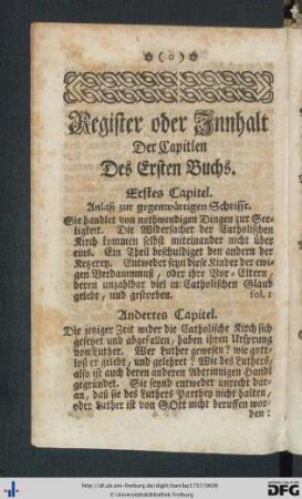 Register oder Innhalt der Capitlen.