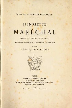 Henriette Maréchal : drame en trois actes en prose
