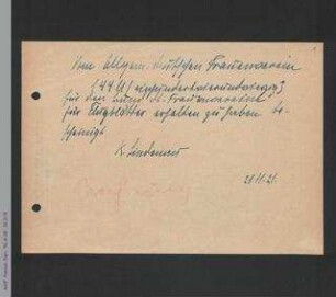 Quittung für Flugblätter des Bundes Deutscher Frauenvereine