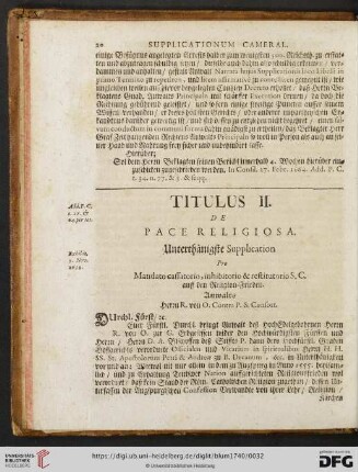 Titulus II. De Pace Religiosa