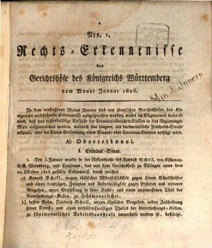 Rechts-Erkenntnisse der Gerichtshöfe des Königreichs Württemberg : vom Jahr .., 1826