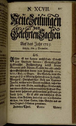 N. XCVII. Leipzig, den 3 December. - N. CV. Leipzig, den 31 December.