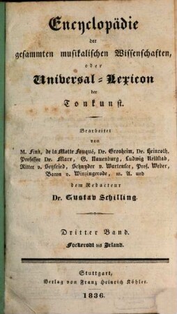 Encyclopädie der gesammten musikalischen Wissenschaften oder Universal-Lexicon der Tonkunst, 3. Fockerodt bis Irland