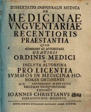 Diss. inaug. med. de medicinae unguentariae recentioris praestantia