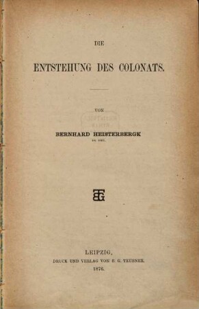 Die Entstehung des Colonats