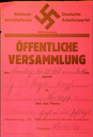 Versammlung der NSDAP-Ortsgruppe Waldulm: Warum geht es uns schlecht?