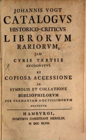 Catalogus historico-criticus librorum rariorum