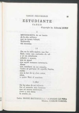 Estudiante : Tango. - Copyright by Editorial Korn