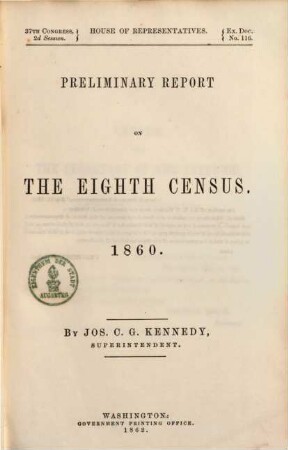 Preliminary report on the eighth census, 1860