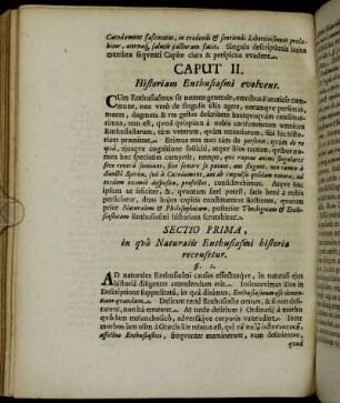 Sectio Prima, in qua Naturalis Enthusiasmi historia recensetur.