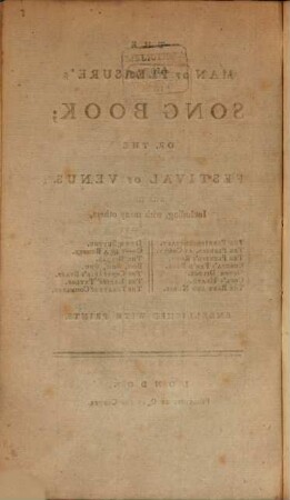 The Man of pleasure's song book or the festival of Venus
