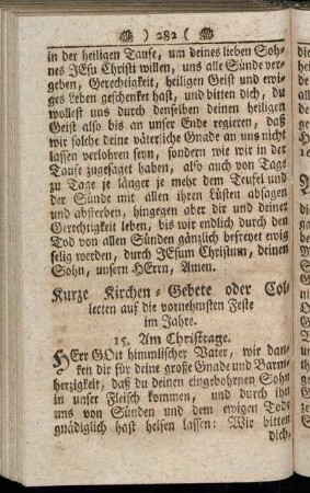 Kurze Kirchen-Gebete oder Collecten auf die vornehmsten Feste im Jahre.