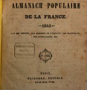 Almanach populaire de la France. 12, 12. 1845
