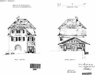 Essendorf: Empfangsgebäude mit Güterschuppen Giebelansichten