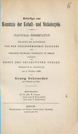 Beiträge zur Kenntnis der Kobalt- und Nickeloxyde
