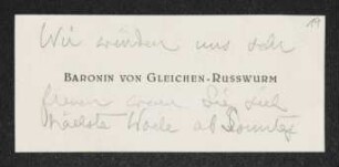 Brief von Sophie von Gleichen-Rußwurm an Gerhart Hauptmann