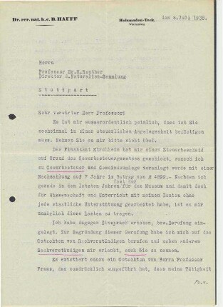 Schreiben Hauff an Rauther bezüglich Gewerbesteuer