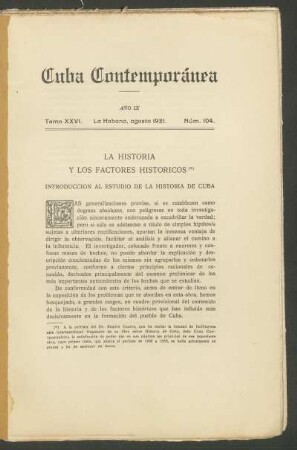 La Historia y los factores históricos. : Introducción al estudio de la Historia de Cuba