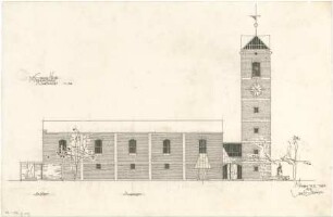 Gsaenger, Gustav; München - Milbertshofen; Ev. Dankes Kirche - Bauvorlage, Nordseite (Ansicht)