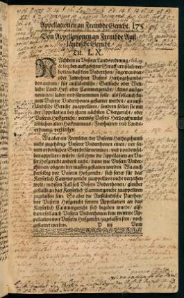 Tit. LX. Von Appellationen an Frembde Außländische Gericht. - Tit. LXX. In was Sachen nicht möge appellirt werden.