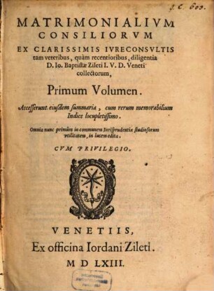 Matrimonialium consiliorum .... 1. (1563)