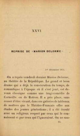 XXVI Reprise de "Marion Delorme". 1 er décembre 1851