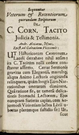 Sequuntur Veterum & Recentiorum quorundam Scriptorum De C. Corn. Tacito Iudicia & Testimonia