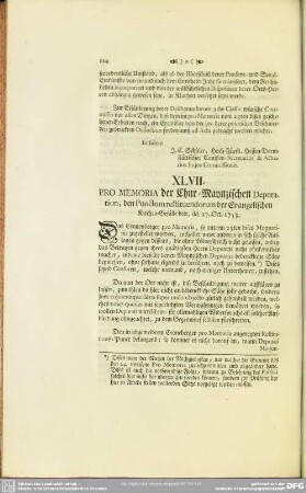 XLVII. Pro Memoria der Chur-Maynzischen Deputation, den Punctum restituendorum der Evangelischen Kirch-Gefälle betr. dd. 27. Oct. 1753
