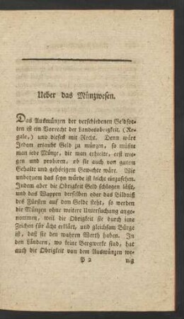 Ueber das Münzwesen