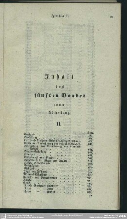 Inhalt des fünften Bandes zweite Abtheilung