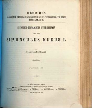 Anatomisch-histologische Untersuchungen über den Sipunculus nudus L.