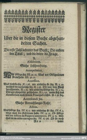 Register Uber die in diesem Buche abgehandelten Sachen